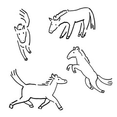 Perfect for 2026 Year of the Horse! Cute Line Art Illustration of Horses for New Year Cards