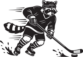 Fototapeta premium Raccoon Playing Ice Hockey Silhouette Mascot Illustration