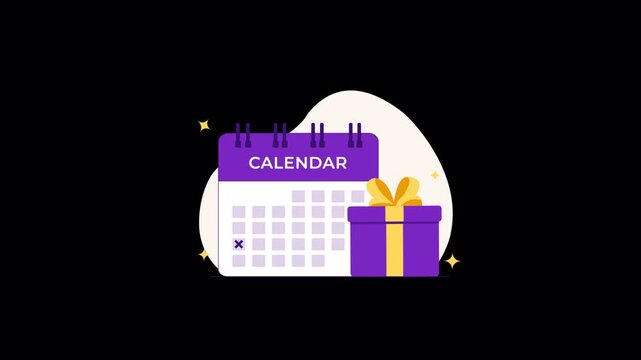 Calendar with Gift Box. Special Occasion Planning and Giveaway Concept Animation Video - Transparent