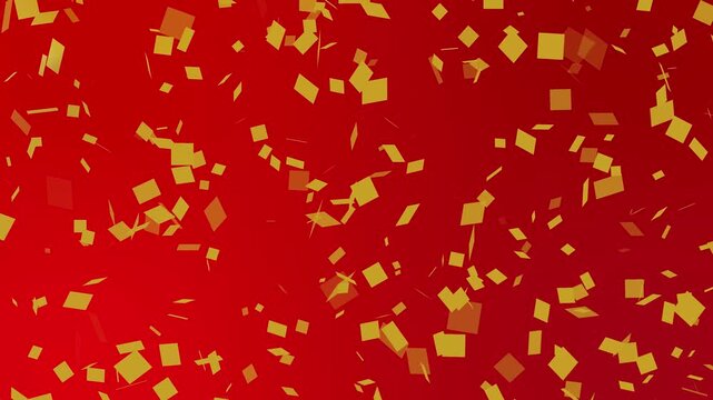 Festive red background with falling golden confetti, luxury celebration backdrop for holidays and events, celebration, confetti, gold, red, festive.