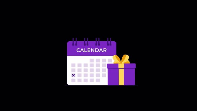 Calendar with Gift Box. Special Occasion Planning and Giveaway Concept Animation Video - Transparent