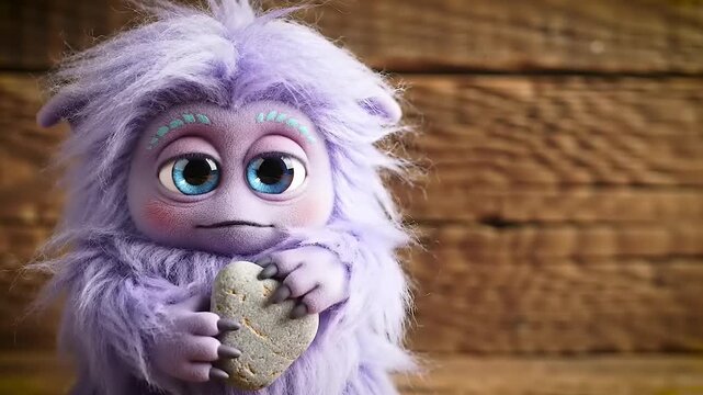 Cute Fluffy Purple Monster Eating a Cookie with Big Eyes.