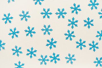 set of snowflakes. Blue snowflake background. Snowflake texture.