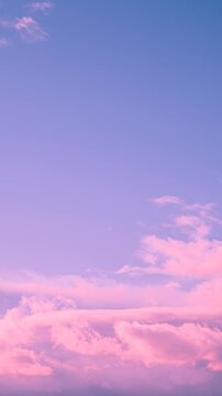 Timelapse Toned Blue Pink Magenta Colors Sky Sunset Sunrise Background. Colorful Cloudy Magenta Sky With Fluffy Clouds. Light Magenta Toned Sky. Unusual Sky Background. Time Lapse Time-lapse Time