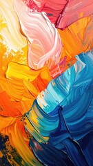 Thick colorful paint strokes blend in abstract composition