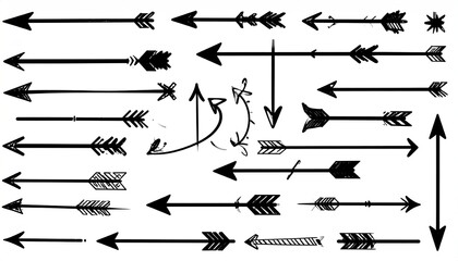 Assortment of hand-drawn black directional arrows in various styles