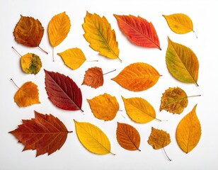 Obraz premium Colorful autumn leaves arranged on white background