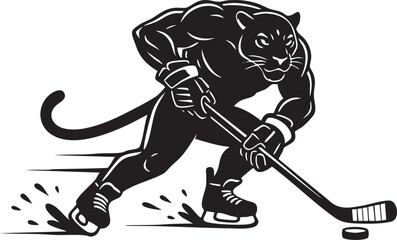 Obraz premium Panther Playing Ice Hockey Silhouette Mascot Illustration