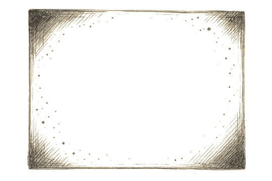 Hand-drawn grunge rectangular border with vintage texture, creating an old paper or sketch frame on transparent background