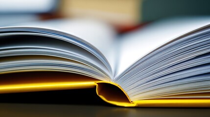 Open Book with Yellow Cover, Page Details of Paper Book, Reading Education Knowledge Literature Background Design Material
