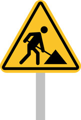 Yellow triangular road sign depicting a worker with a shovel