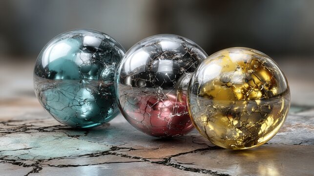 Polished spheres symbolizing multipolar world dynamics and global powers roll toward collision, capturing rising tension and close proximity on cracked ground.
