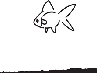Obraz premium Minimal black line art icon of a small fish on a gray gradient background