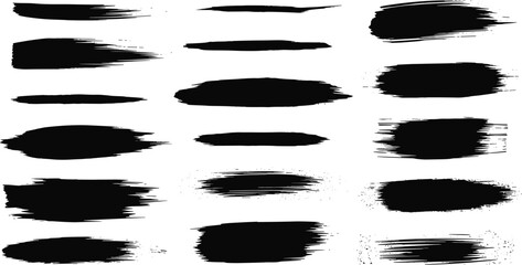 Black brush stroke paint texture set for grunge backgrounds, artistic elements, creative design, and abstract vector composition.