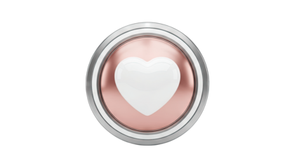 Heart Button with Metallic Frame on White Background