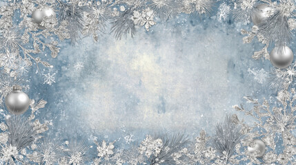Blue Christmas background with decorative snowflakes, and a festive winter holiday design