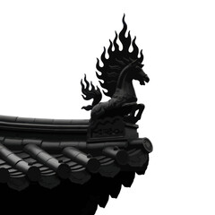 Chinese traditional roof detail with a horse sculpture, embodying cultural heritage.