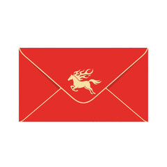 Red envelope with a golden horse with flames as wings, symbol for fast delivery service.
