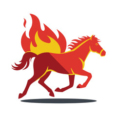 Fiery horse gallops with flames, a dynamic vector art for power and speed concepts.