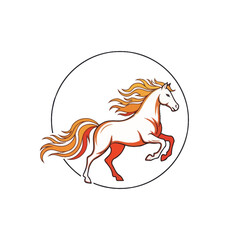 Beautiful white horse with orange mane in a black circle. Vector illustration.