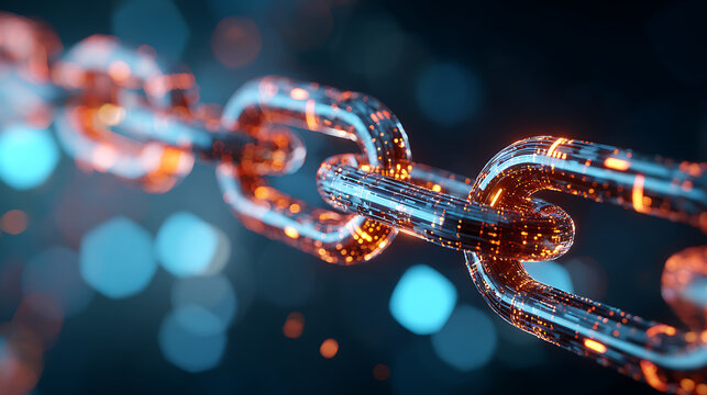 Cutting edge blockchain technology with digital chain links, representing digital security and advanced network connections for future business solutions