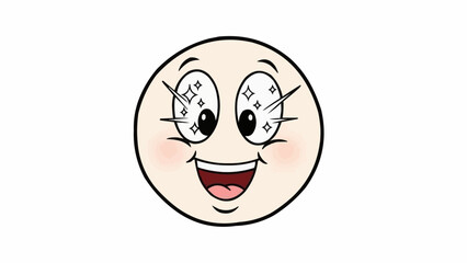 Excited cartoon face with sparkling eyes and wide smile.