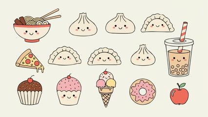 Kawaii Food Collection Cute Asian Delicacies and Sweets.