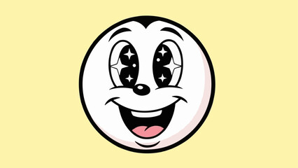 Retro cartoon character with sparkling eyes and wide smile.
