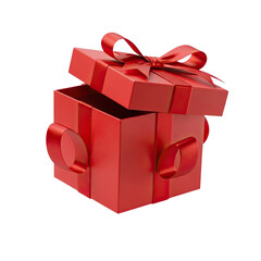 Obraz premium Festive red gift box with matching bow on dark background