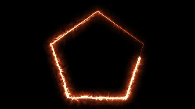 Fiery Pentagonal Shape Flickering Vividly Against Black Backdrop Seamless Loop