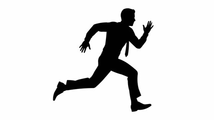 Silhouette of a businessman running with determination and focus.