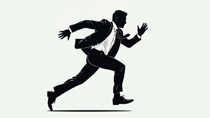 Silhouette of a businessman running fast in a suit.