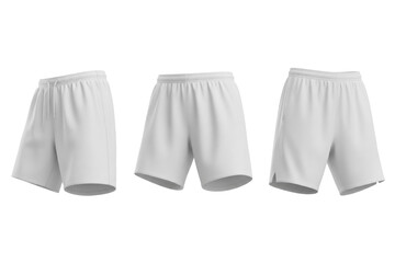 Shorts mockup set features three white shorts on a checkered background. Great for customizing apparel designs and showcasing branding.