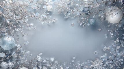 Festive frost: Sparkling ornaments and frosted branches create a winter wonderland.