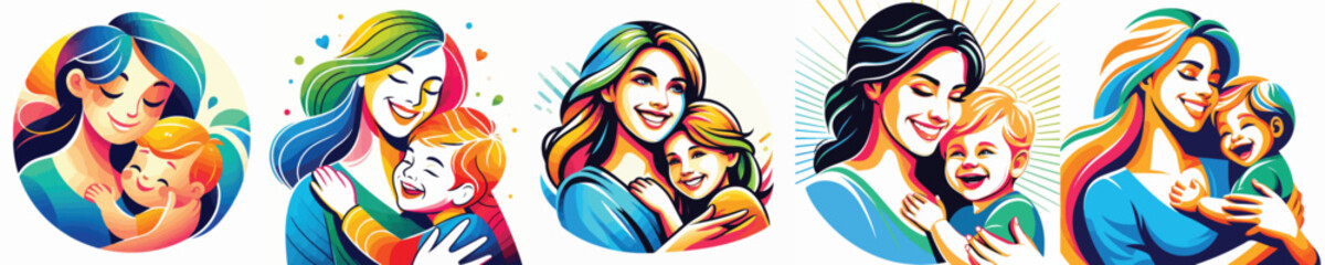 VECTOR OF WOMAN WITH CHILD ON WHITE BACKGROUND