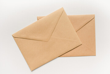 old envelope isolated on white background. Kraft envelope on a white background.
