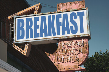 Old worn vintage breakfast sign