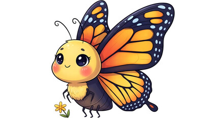 Cute cartoon butterfly creature isolated on transparent background
