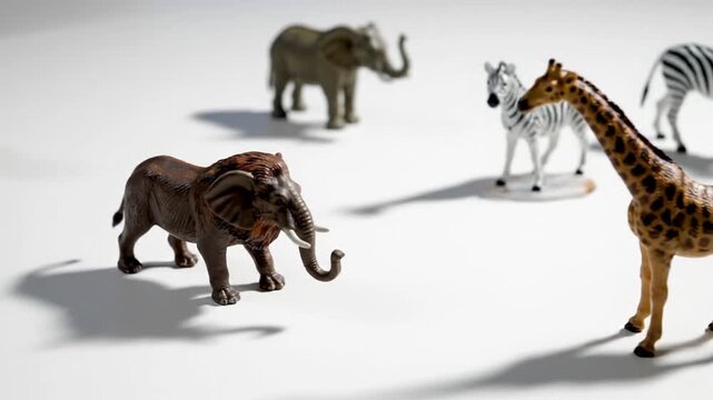 Collection of African Safari Animal Figurines on White Background