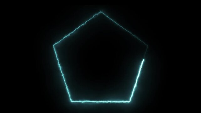 Neon Pentagonal Shape Glowing With Electric Current on Black Background Animated