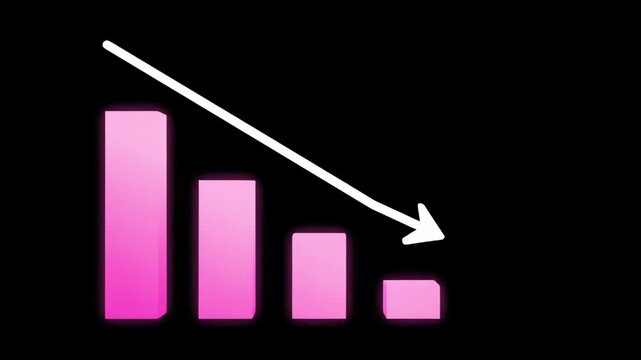 Modern Pink Decrease Bar Graph with Smooth Glow on Black Background