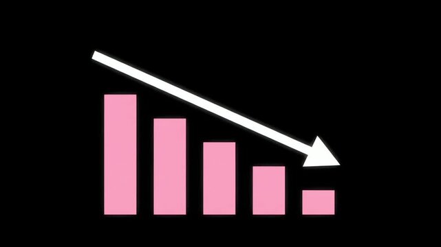 Soft Glowing Pink Falling Bar Chart Illustration on Dark Background