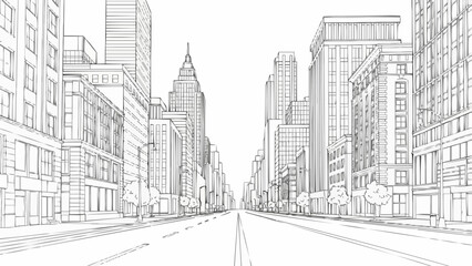 Detailed Architectural Sketch of a City Street.