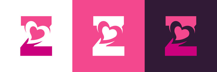 Letter z with Love , for Valentine , greeting , romantic Logo Icon Vector