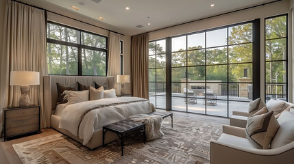 Modern bedroom featuring neutral colors and subtle textured elements, ideal for interior design searches and calm, sophisticated bedroom inspiration.
