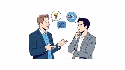 Two businessmen engaged in a thoughtful discussion about business ideas.