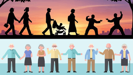 Diverse group of people of different ages and activities.