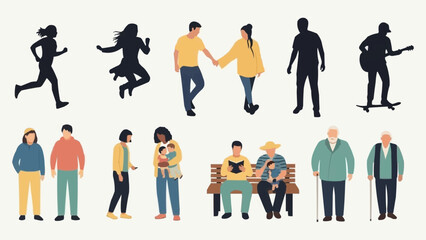 Fototapeta premium Diverse group of people in various activities and poses.