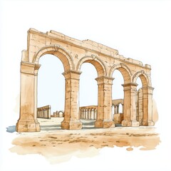 Fototapeta premium Leptis Magna. Leptis Magna hand drawn watercolor illustration on white background