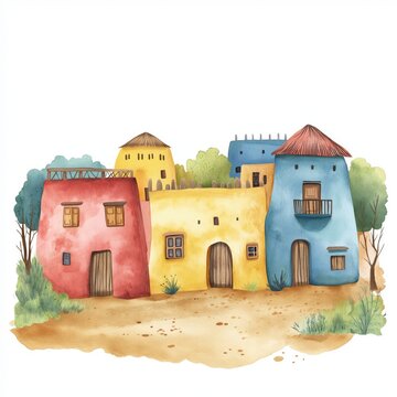 Harar Jugol. Harar Jugol hand drawn watercolor illustration on white background